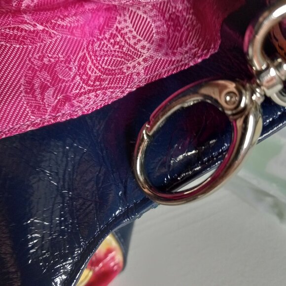 Omar Sharif Tote Bag Tie Dye Large Patent Leather Pockets Dual Handles Colorful - Picture 10 of 15